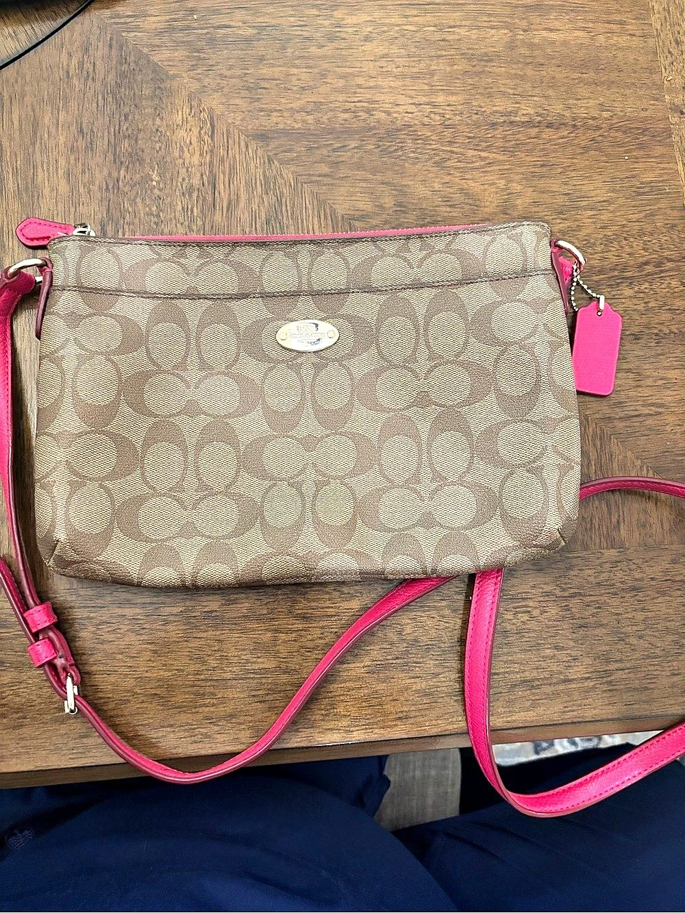 Coach Signature File Crossbody Bag Brown & Pink